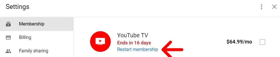 you will notice the option to Restart Your Membership